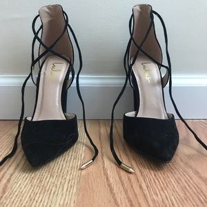 Lulu’s Luna black suede lace-up heel